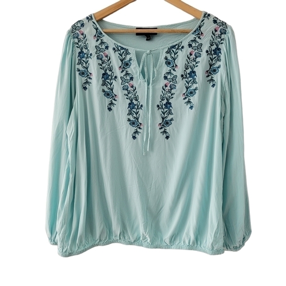 LANE Bryant Embroidered Tunic Drawstring Boat Neck Loose Fit Floral Blouse SZ 16 - Picture 1 of 7